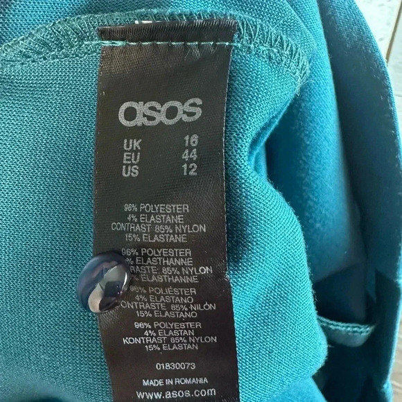 ASOS Fitted Sleeveless Split Back Peplum Belted Teal Blue sheath Dress - Picture 6 of 11